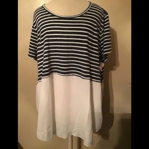 Woman’s size 1X NWT  nitrogen navy and white top/blouse soft t shirt material